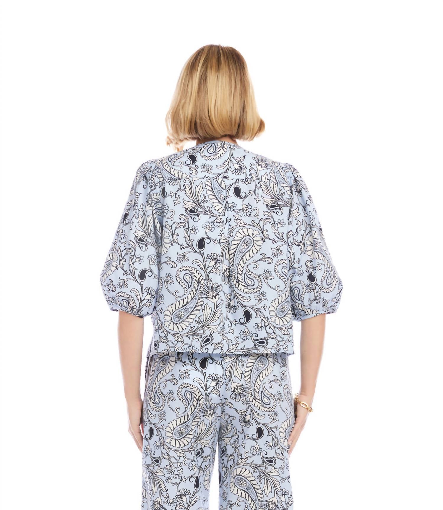 Karen Kane - Puff Sleeve Button Front Top