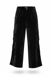 Tractr - Velvet Cargo Wide Straight Leg Pants