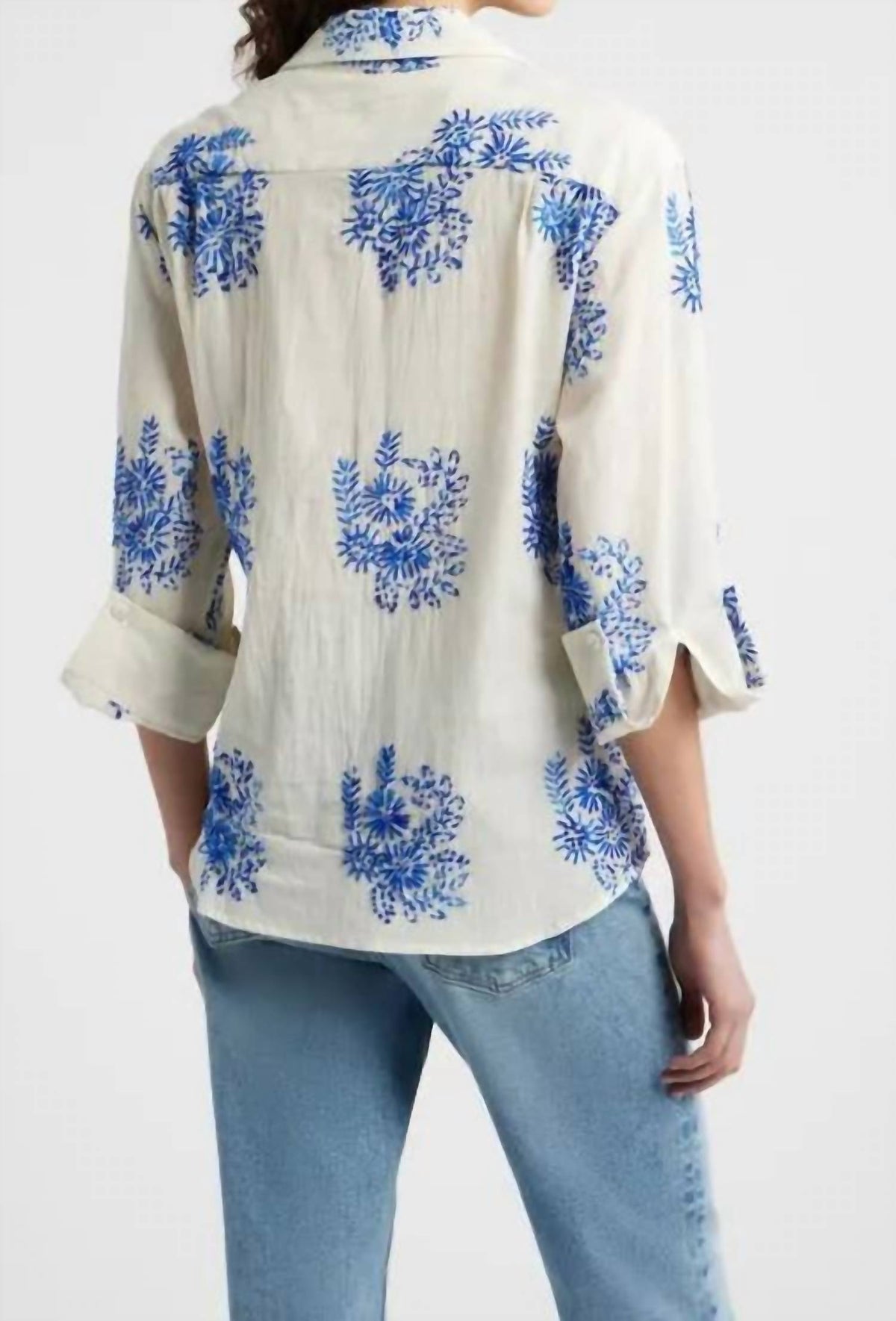 Cissa - Embroidered Asymmetric Button-up Overshirt