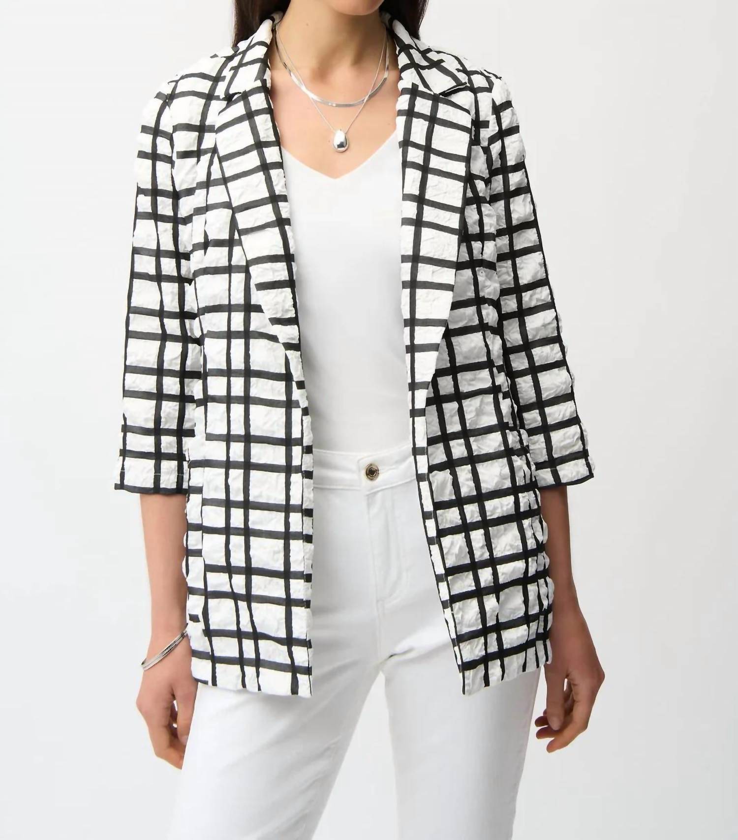 Joseph Ribkoff - Plaid Textured Open Front Blazer
