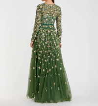 Mac Duggal - Embellished High Neck Long Sleeve A Line Gown
