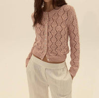 DELUC Cerdena Pointelle Cardigan in soft pink - women's cardigan