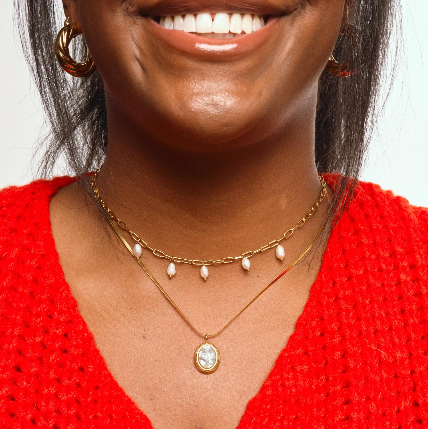 Nikki Smith Designs Women's Pearl Charm Drop Necklace in gold - women's jewelry - alternate view