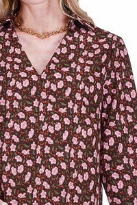 Joy Joy Split Neck Collar Dress in pink petals - women's dress - detail view