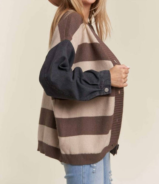 Madelyn - DENIM SLEEVE STRIPE SWEATER CARDIGAN
