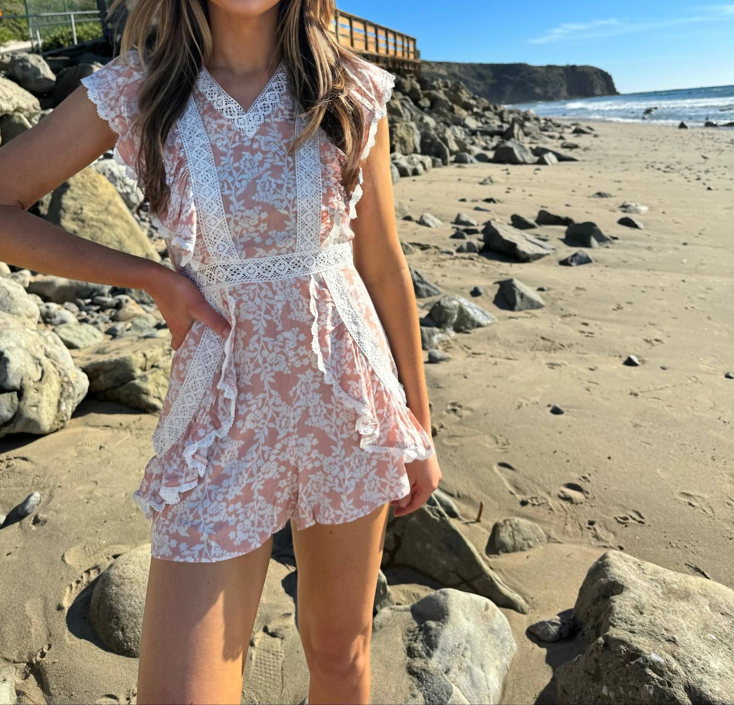 Alamia - Reese Ruffled Lace Trim Romper