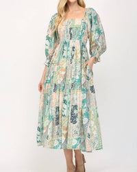 Fate - Flower Print Smocked Midi Dress