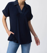 Joseph Ribkoff - Collared V-neck Short Sleeve Top