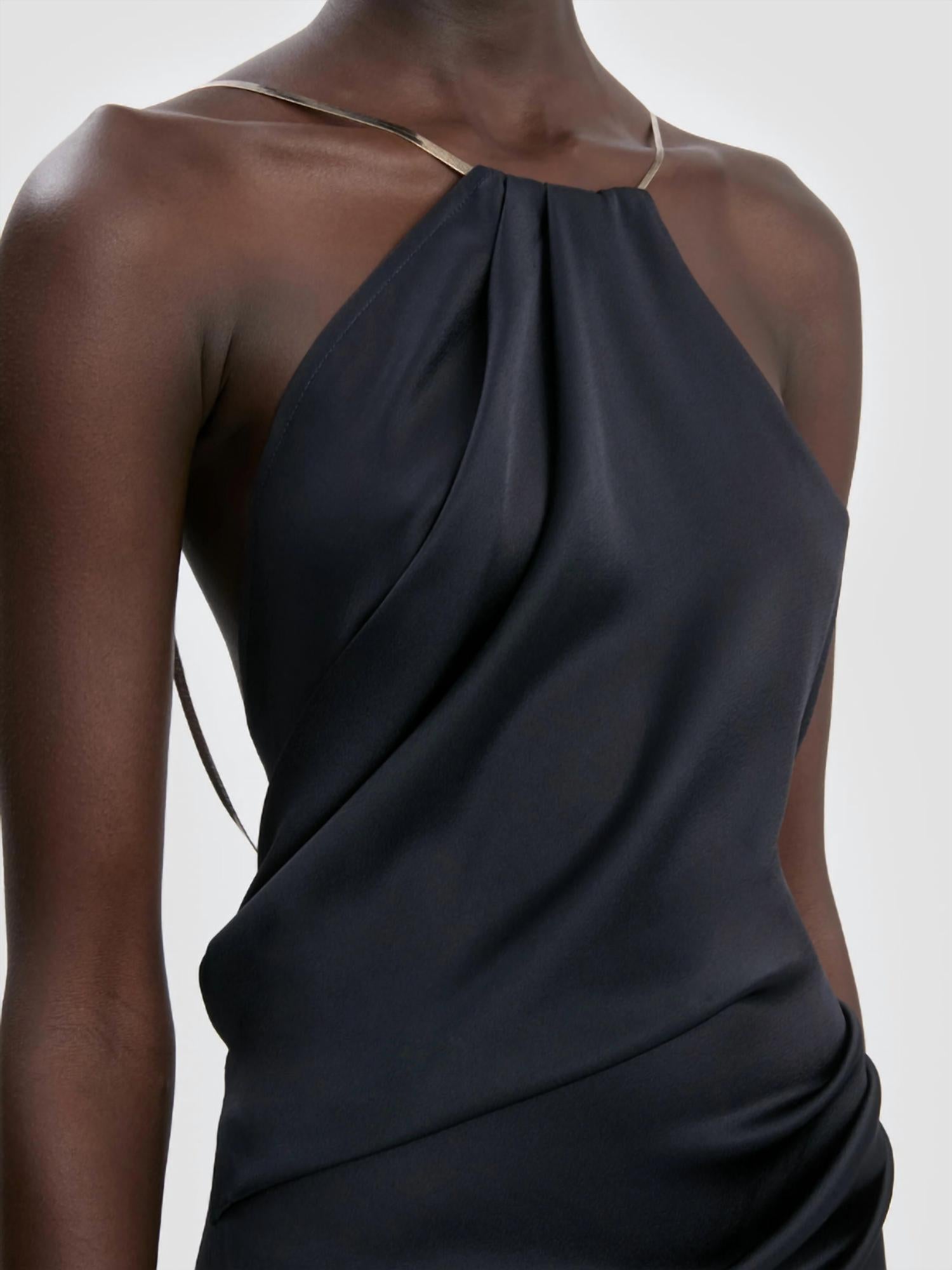 VICTORIA BECKHAM Chain Halter Gown in navy - women's dress - view 4