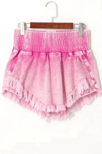 Lovesoft - Smocked Waistband Frayed Denim Skort