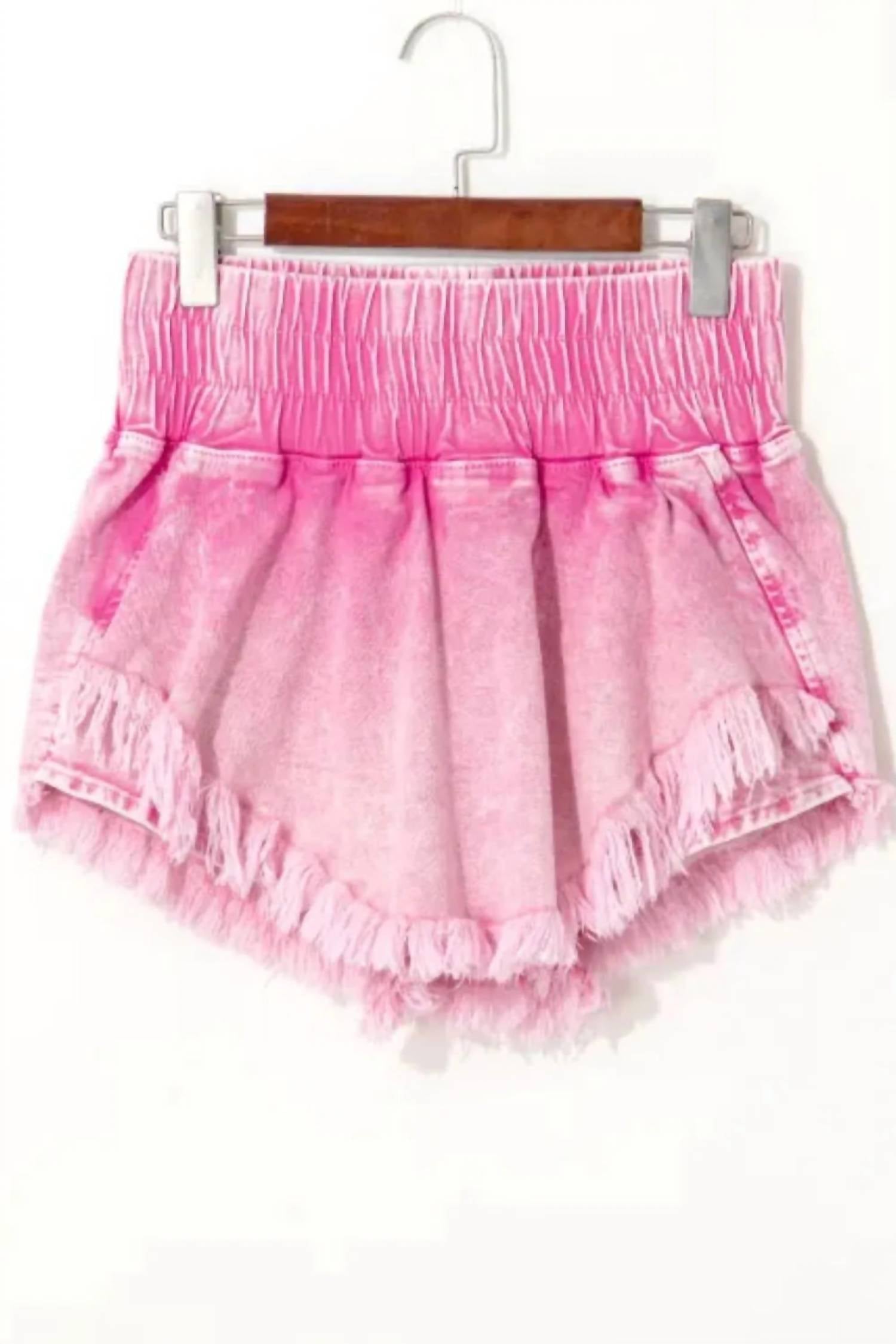 Lovesoft - Smocked Waistband Frayed Denim Skort