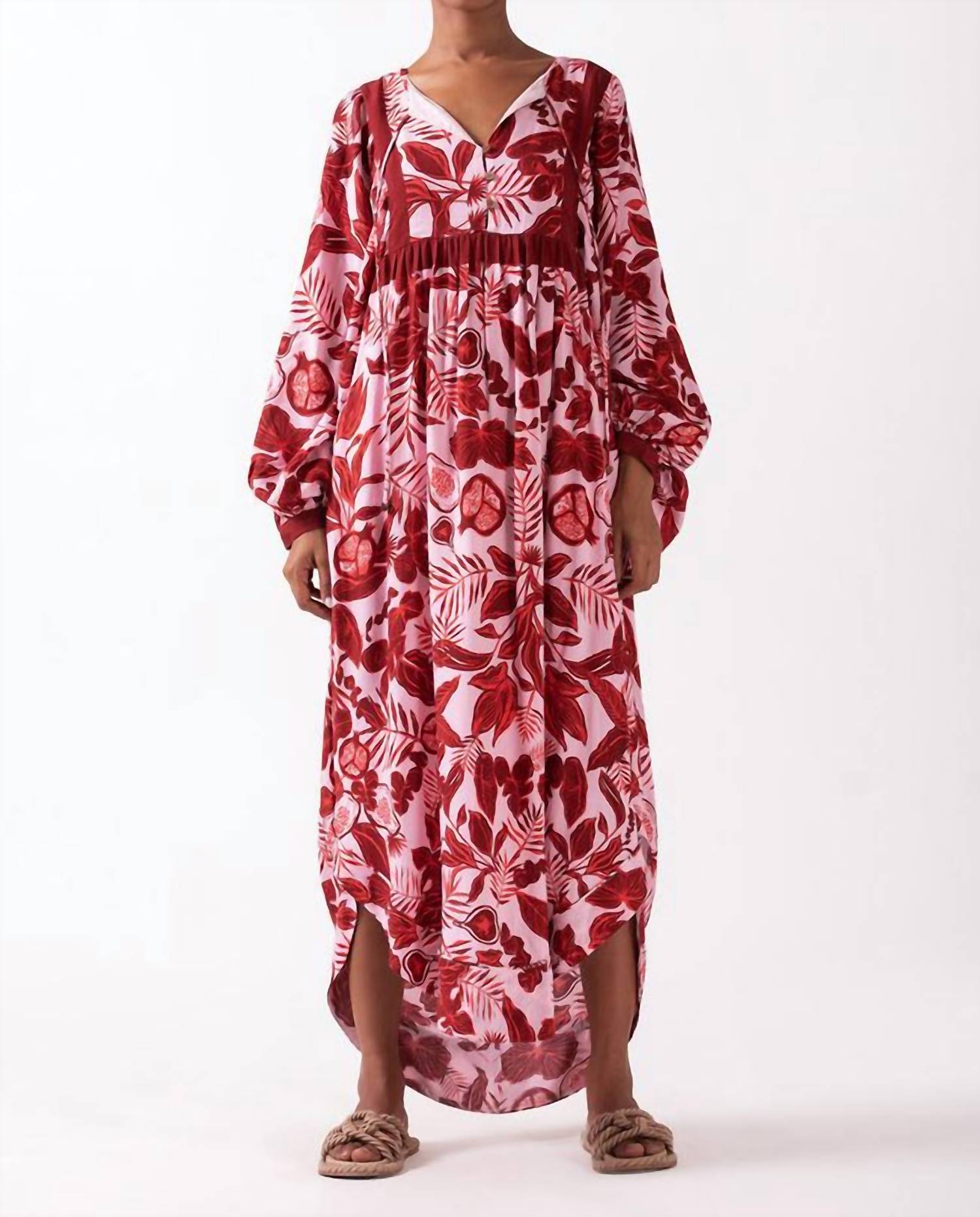 Celina Moon Zineb Maxi Kaftan Dress in red rabella - women's dress - detail view