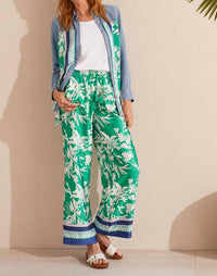 TRIBAL Petra Printed Pull On Wide Leg Pants With Drawstring in jademist - women's pants - alternate view