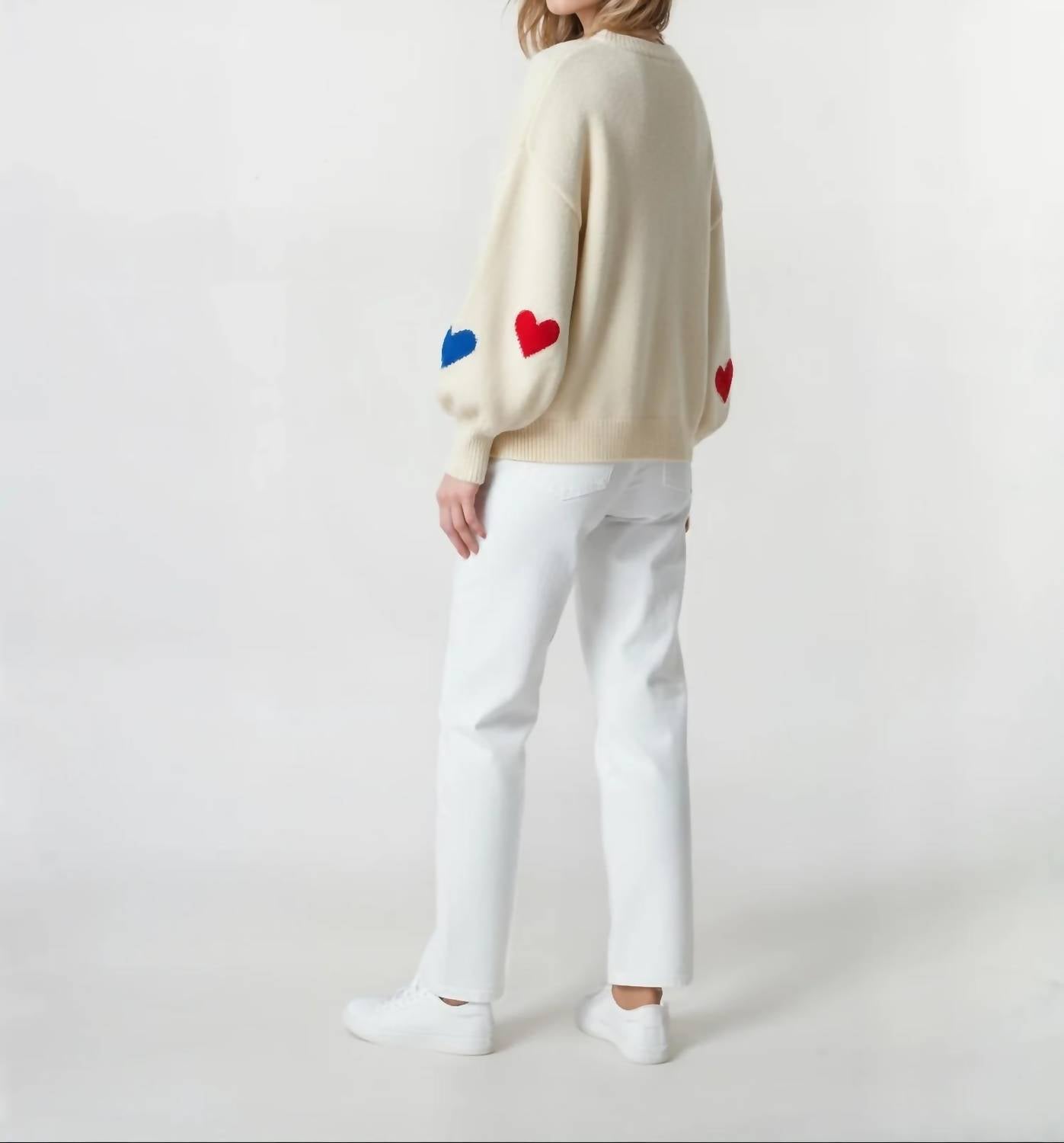 Mello - Heart Shaped Patterns Front Round Neck Sweater