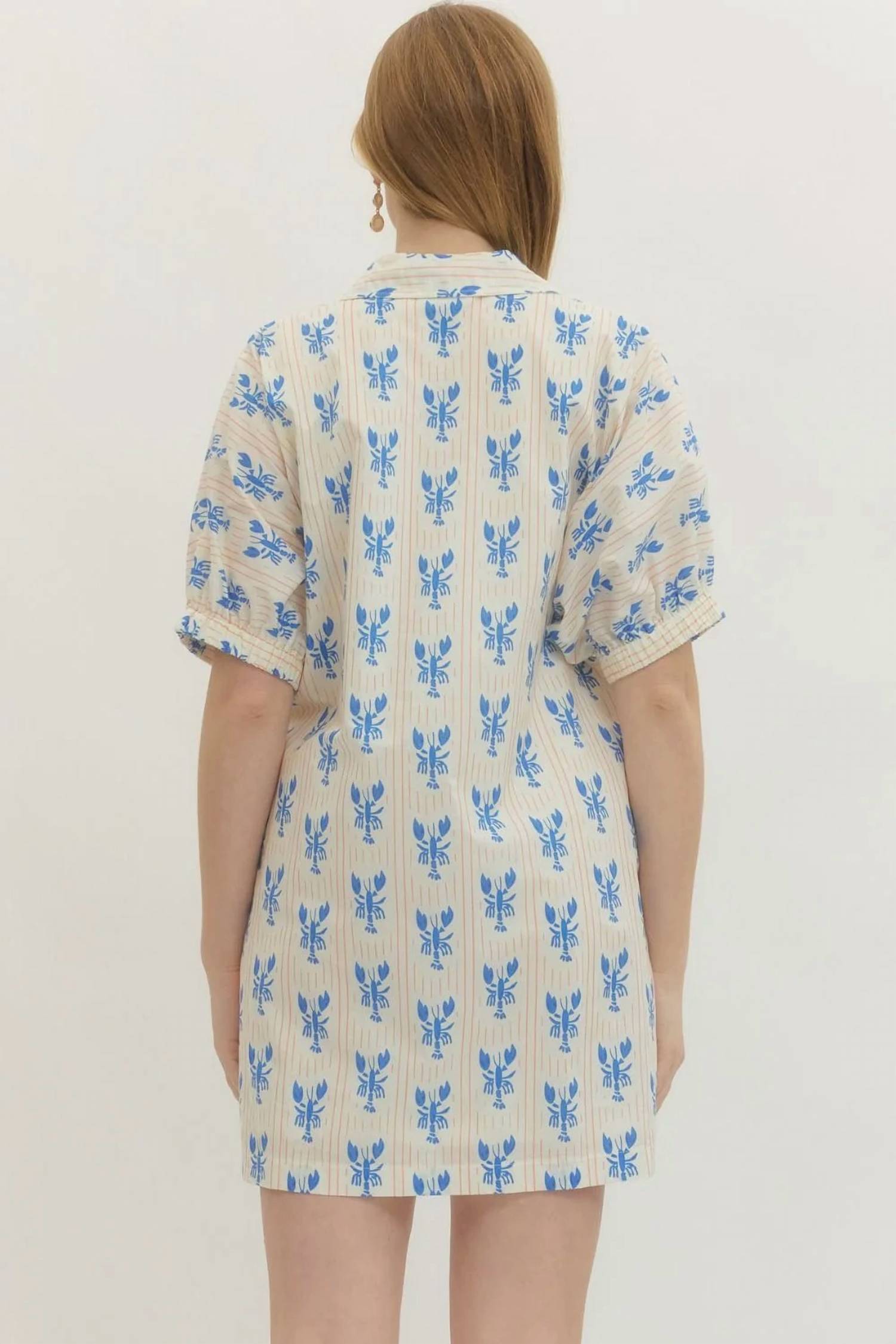 Entro - Lobster Printed Puff Sleeve Mini Dress