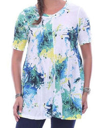 Parsley & Sage Faith Short Sleeve Top - Plus in white multi - women's shirt - detail view