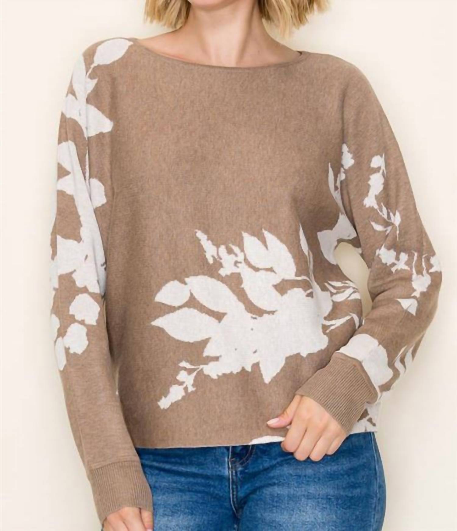 Staccato - Floral Jacquard Dolman Sleeve Sweater