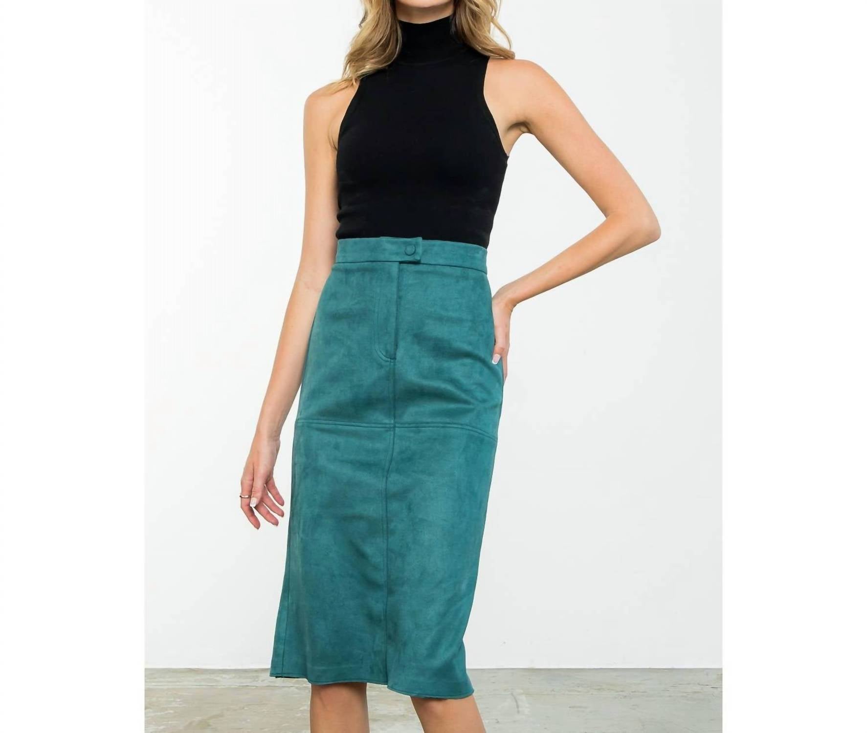 THML Midi Suede Skirt in teal 1 - women's skirt - view 4