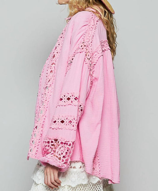 Pol - Crochet Lace Button Up Top