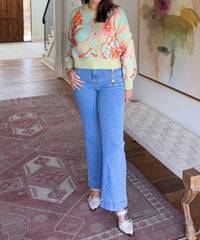 DAVI & DANI Sunset Garden Long Sleeve Sweater in blue - women's sweater