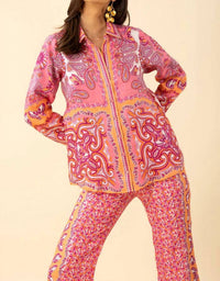 Hale Bob - Harlee Border Print Linen Long Sleeve Blouse Top