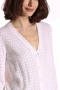 Minnie Rose - Heart Pointelle Scalloped Cardigan