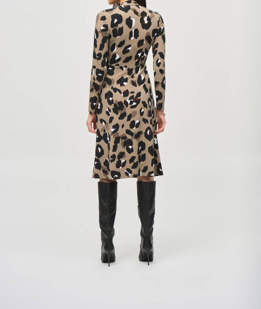 Joseph Ribkoff - Animal Print Faux Wrap A-line Dress