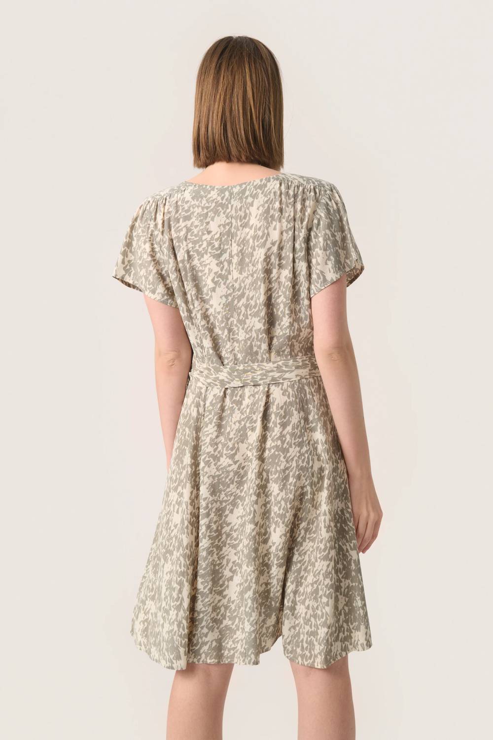 Soaked In Luxury - Sylvia V-neck Short Sleeve Belt Mini Dress