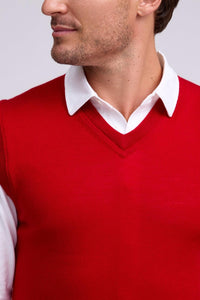 Raffi Extrafine Merino V-neck Vest in red - men's jacket - alternate view