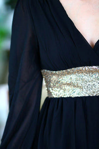 Red Clover - Long Sleeve Sequin Waist Dress