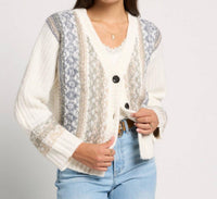 Seventy Eight and Sunny River Rock V-neck Cardigan in cream - women's cardigan - detail view