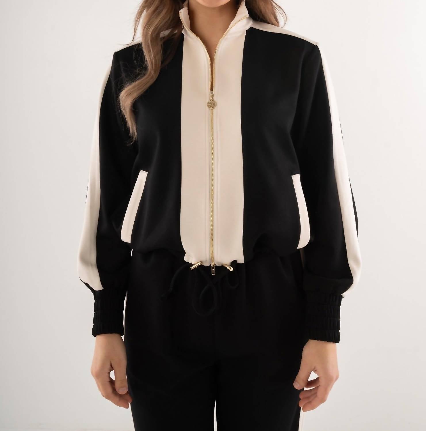 Emily McCarthy Bailey Long Sleeve Bomber Jacket in midnight vanillaluxe loom - women's jacket