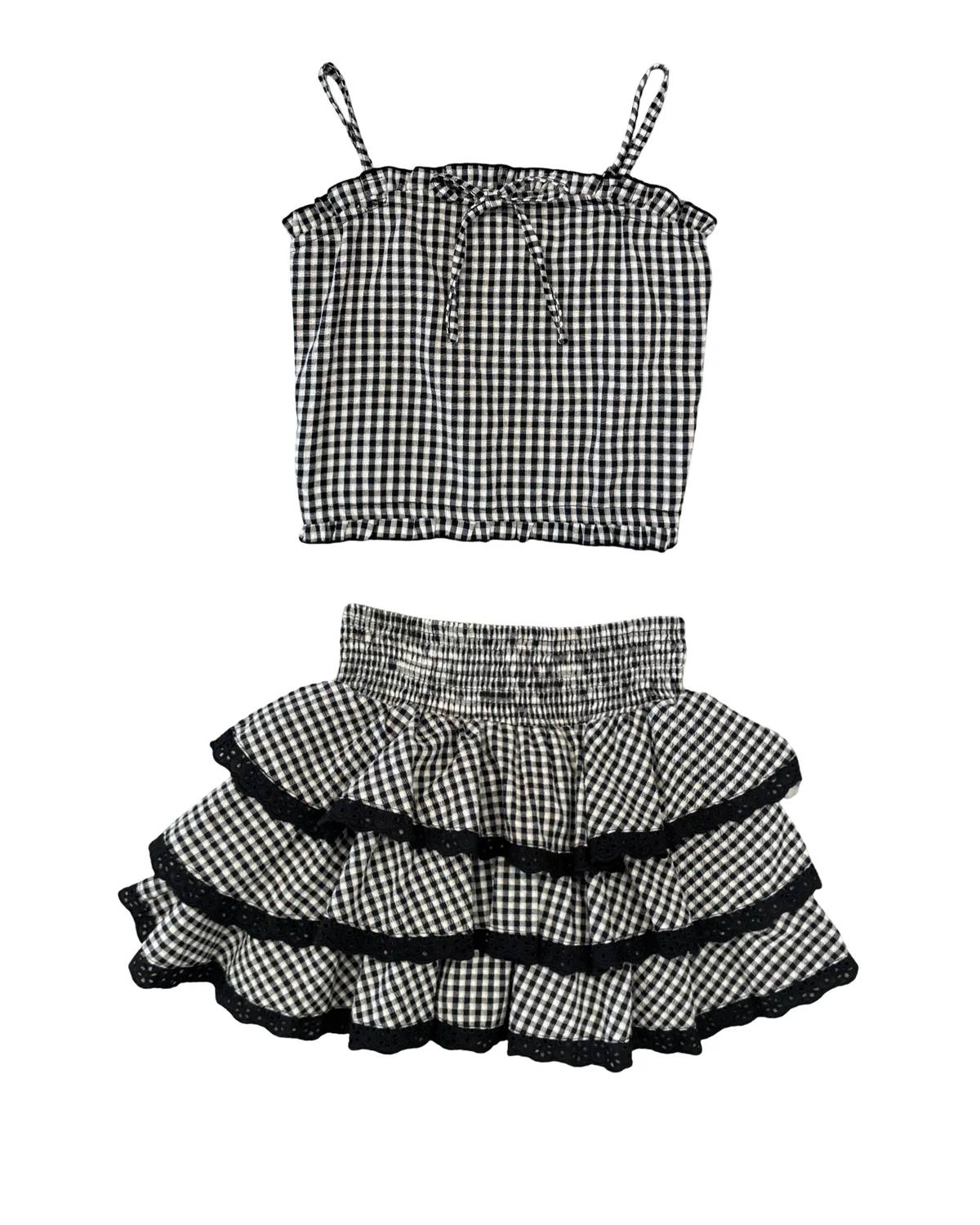 Flowers By Zoe - Girl's Gingham Eyelet Ruffle Skirt