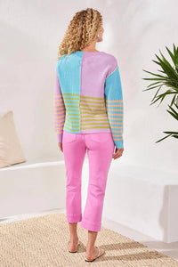 Tribal - Mirelle Multi Stripe Textured Boat Neck Sweater