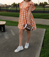 BiBi Give 'em 6 Checkered Mini Dress in orange - women's dress - detail view