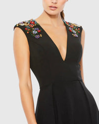 Mac Duggal - Beaded Cap Sleeve V-neck Gown