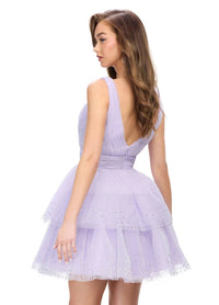 ASHLEYlauren Glitter Tulle A Line Cocktail Dress in lilac - women's dress - alternate view