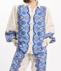 Miss June Paris Viki Boho Shirt in blue paisley print - women's blouse