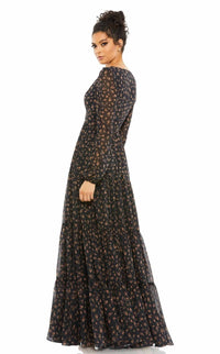 MAC DUGGAL Floral Ruffles Tiered Long Sleeve Maxi Dress in black multi - women's dress - alternate view