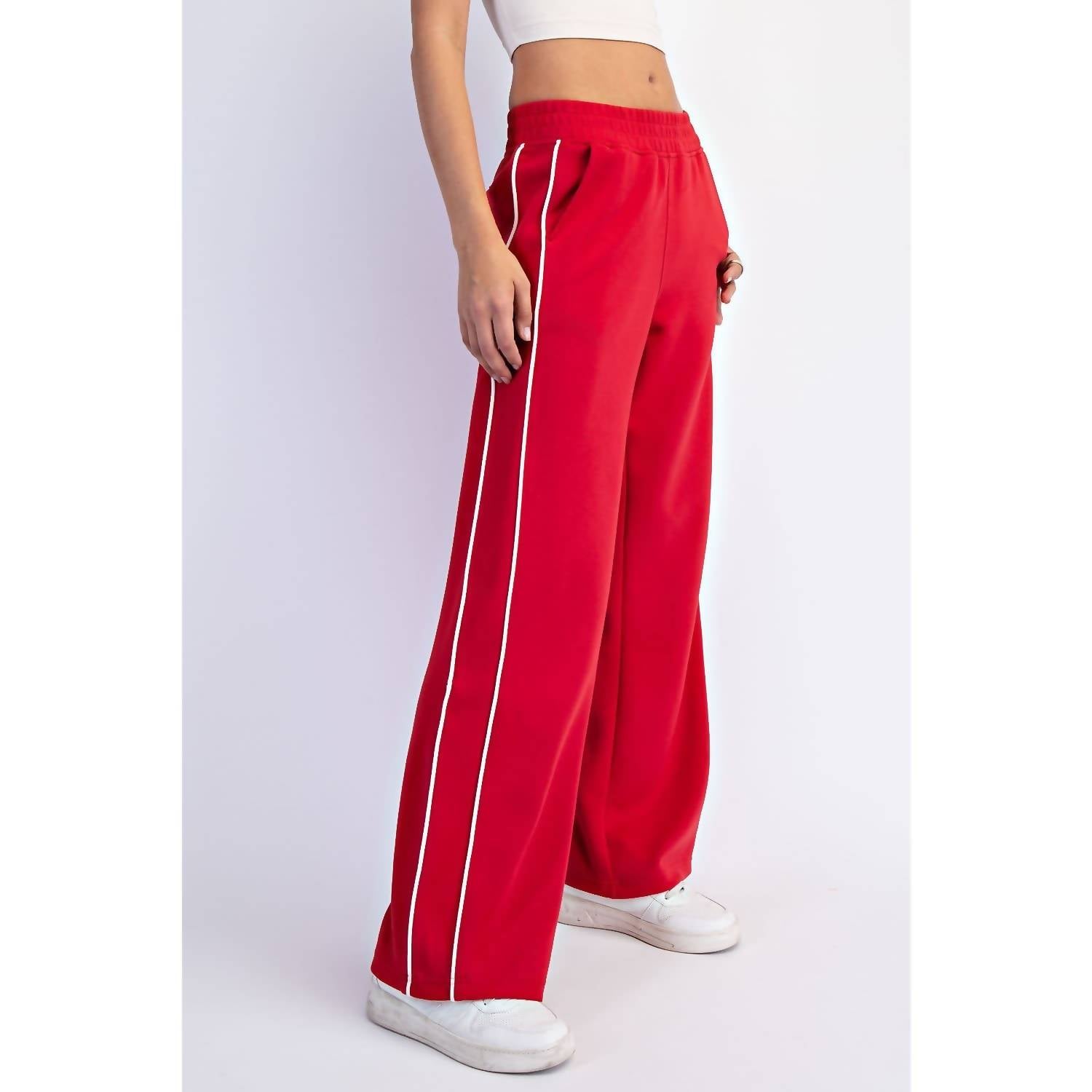 RAE MODE Scuba Wide Leg Pant in red - women's pants - detail view
