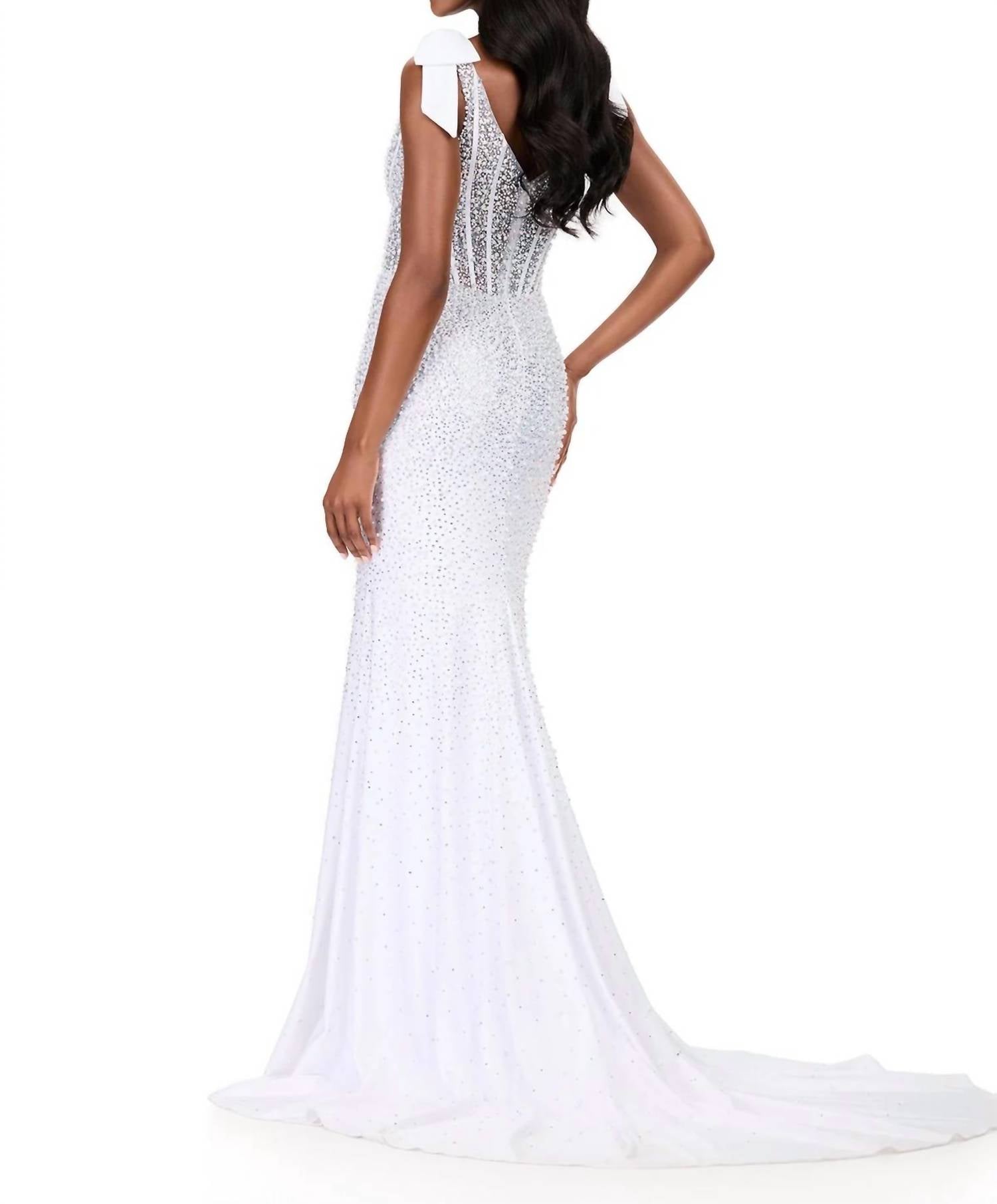 Ashleylauren - Pearl Embellished Corset Gown