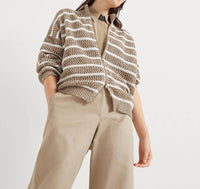 Brunello Cucinelli - Striped Linen Zip-up Sweater