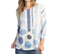 Jess & Jane Sandra Fine Knit Contrast Seam Top in soft blue - women's shirt