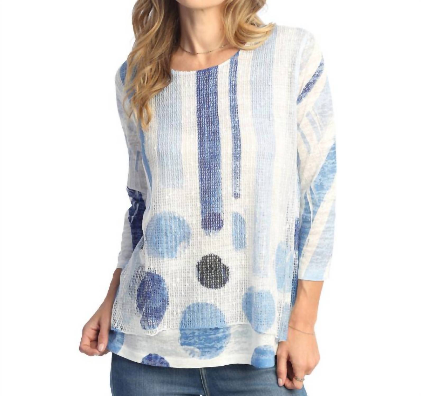 Jess & Jane Sandra Fine Knit Contrast Seam Top in soft blue - women's shirt