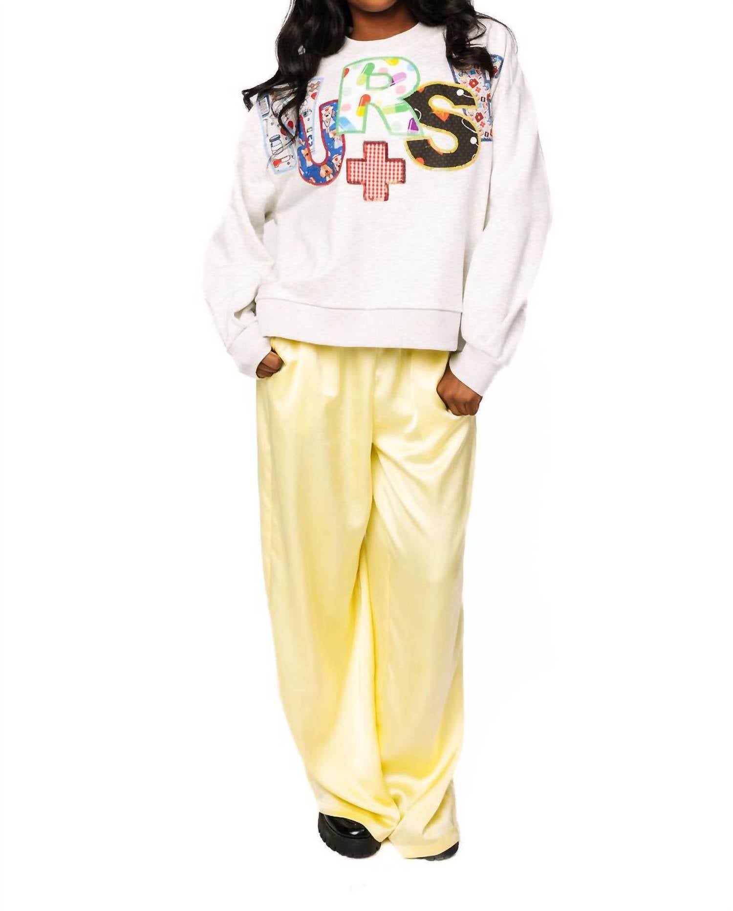 QUEEN OF SPARKLES Nurse Multi Fabric Sweatshirt in grey - women's top - view 5