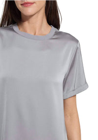 Lysse Aline Crew Neck Mix Media Top in dark heather grey - women's blouse - view 4