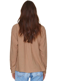 XIRENA Women's Makenzie Top in fawn stripe - women's long sleeve top - detail view