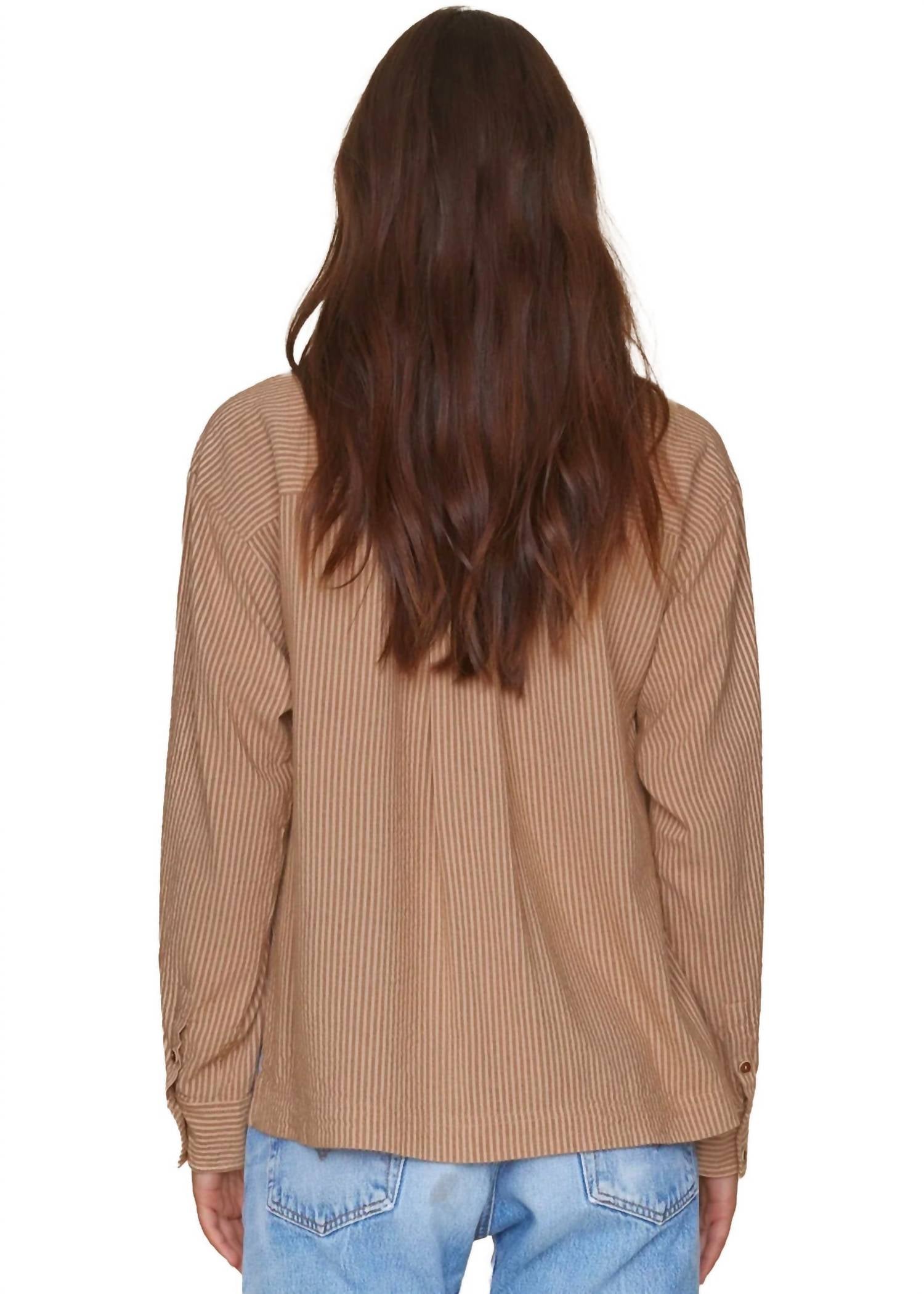 XIRENA Women's Makenzie Top in fawn stripe - women's long sleeve top - detail view
