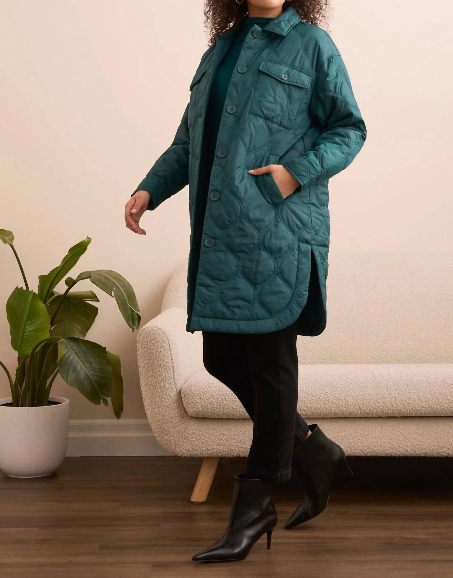 Tribal - Long Quilted Button-up Jacket With Pockets