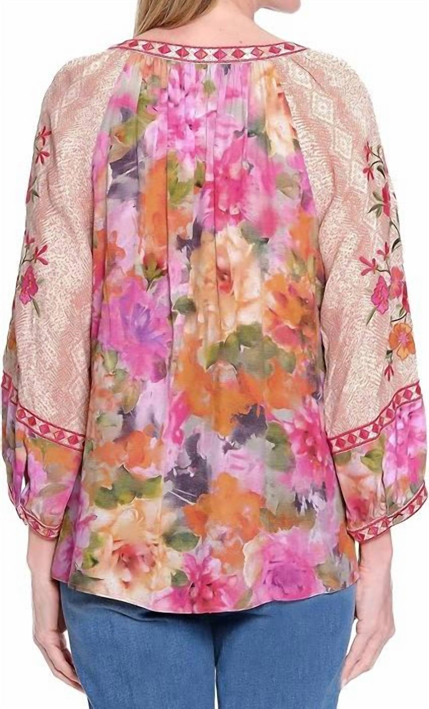John Mark - Printed Button Front Split Neck Top